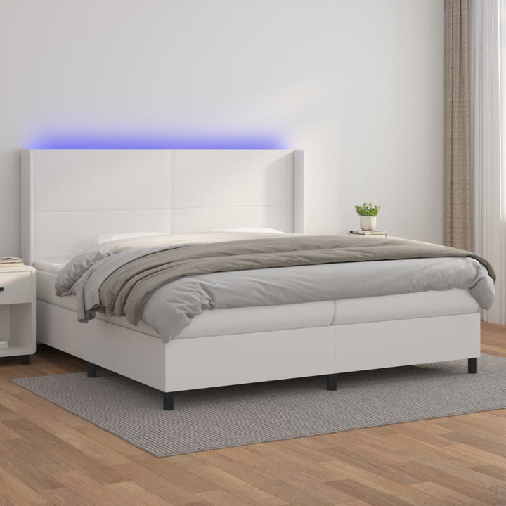 kontinentalseng med LED-lys 200x200 cm kunstlæder hvid
