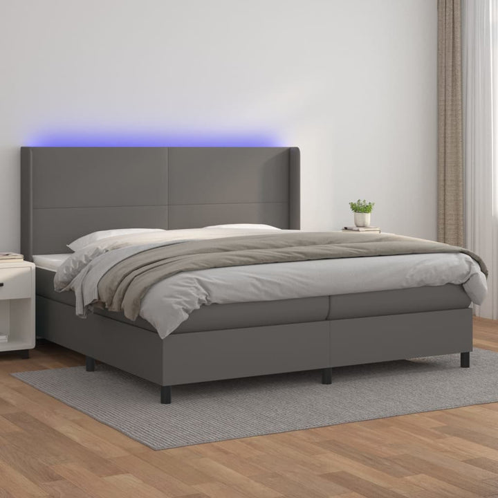 kontinentalseng med LED-lys 200x200 cm kunstlæder grå