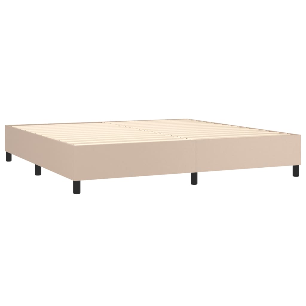 kontinentalseng LED-lys 200x200 cm kunstlæder cappuccinofarvet
