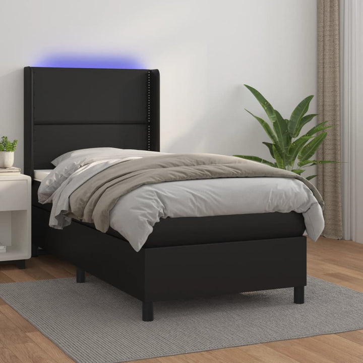 kontinentalseng med LED-lys 90x190 cm kunstlæder sort