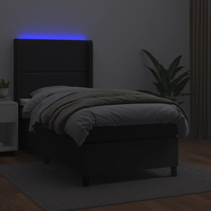 kontinentalseng med LED-lys 90x200 cm kunstlæder sort