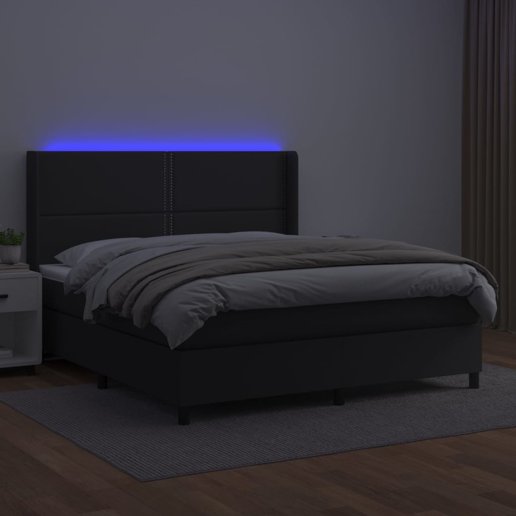 kontinentalseng med LED-lys 180x200 cm kunstlæder sort