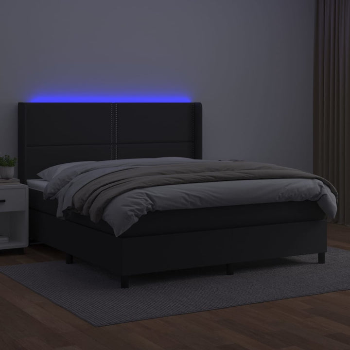 kontinentalseng med LED-lys 180x200 cm kunstlæder sort