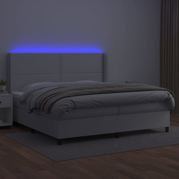kontinentalseng med LED-lys 200x200 cm kunstlæder hvid