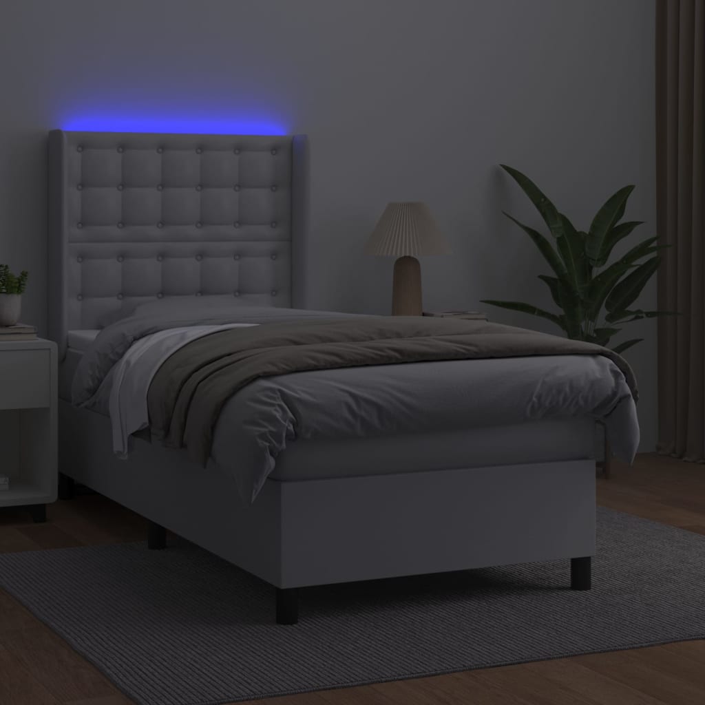 kontinentalseng med LED-lys 80x200 cm kunstlæder hvid