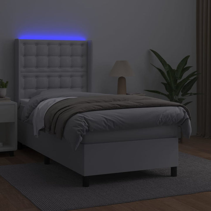 kontinentalseng med LED-lys 80x200 cm kunstlæder hvid