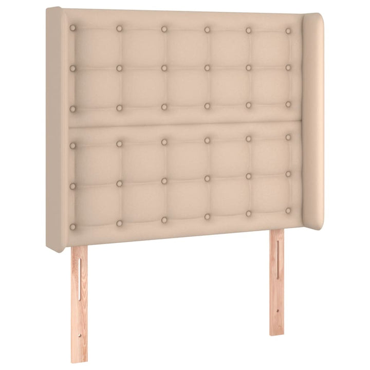 kontinentalseng LED-lys 90x190 cm kunstlæder cappuccinofarvet