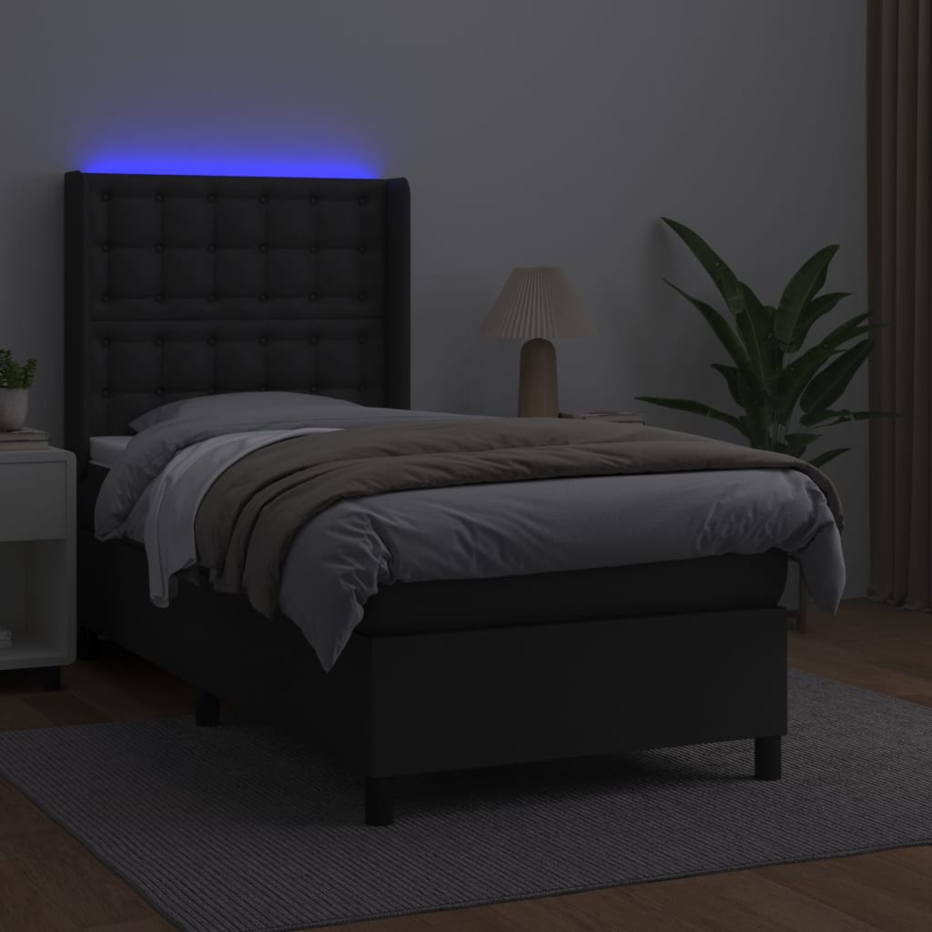 kontinentalseng med LED-lys 90x200 cm kunstlæder sort