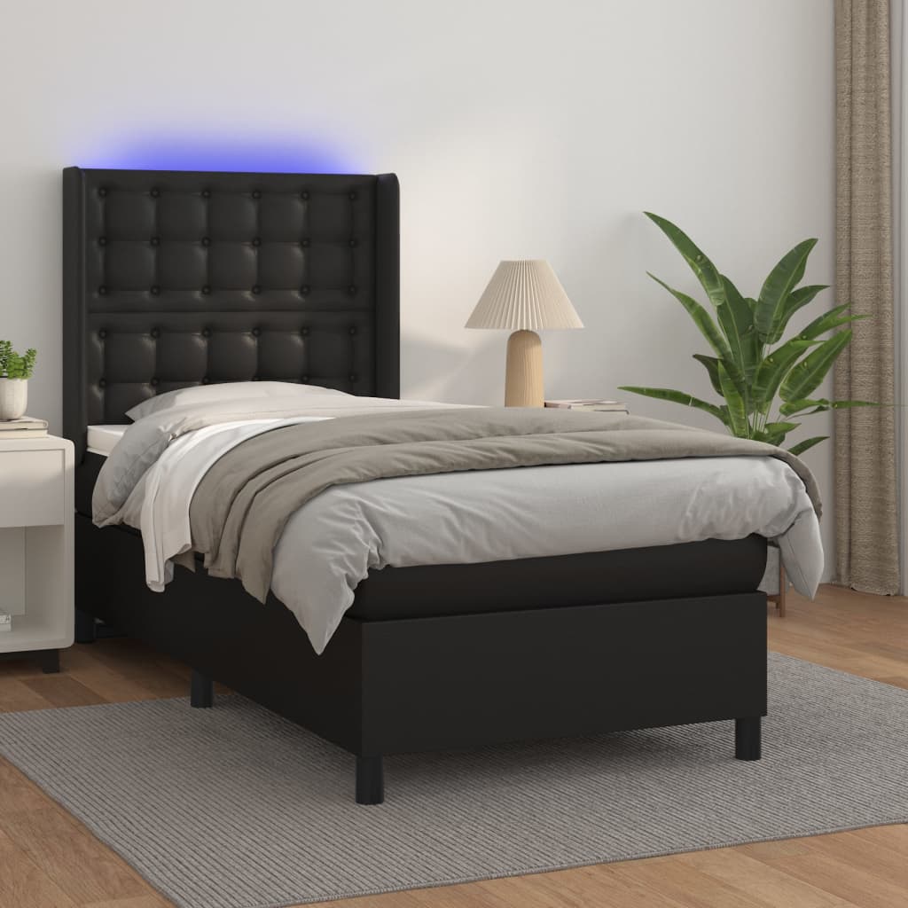 kontinentalseng med LED-lys 100x200 cm kunstlæder sort