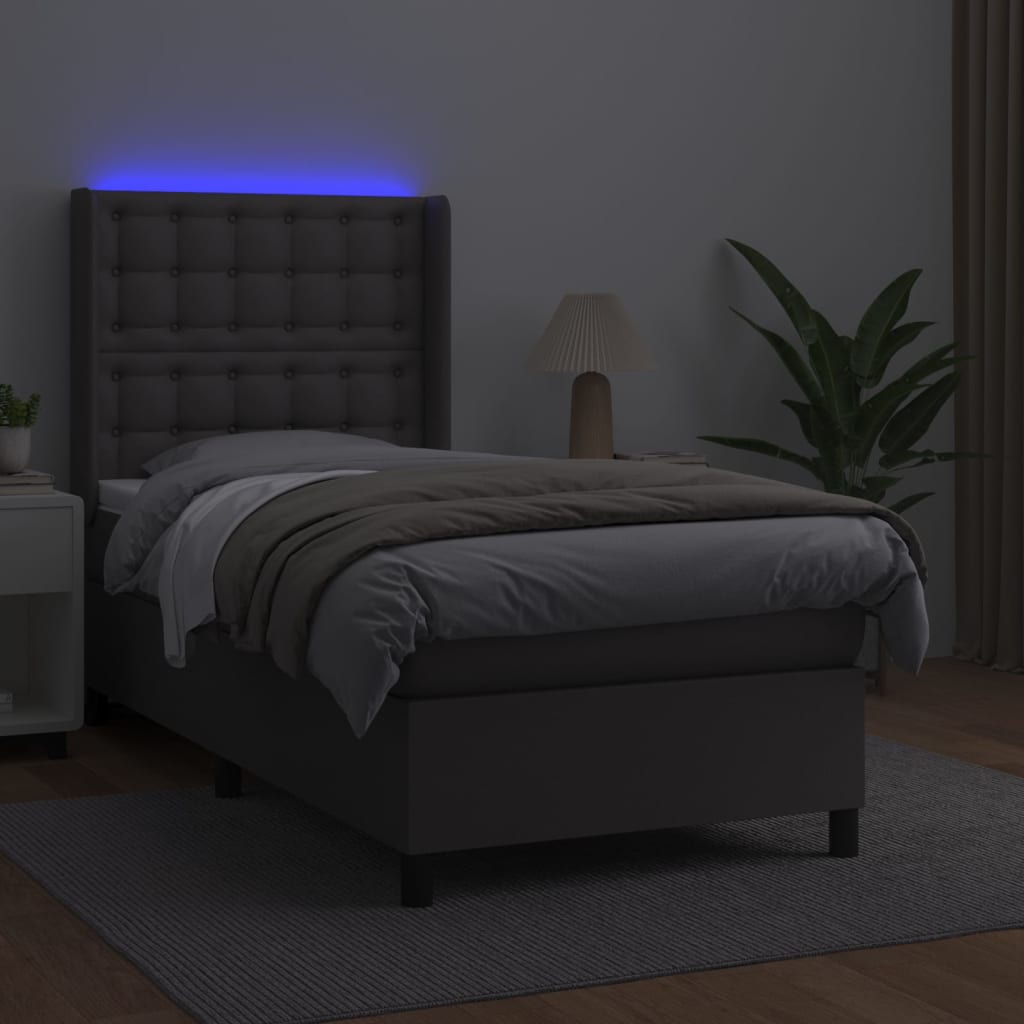 kontinentalseng med LED-lys 100x200 cm kunstlæder grå