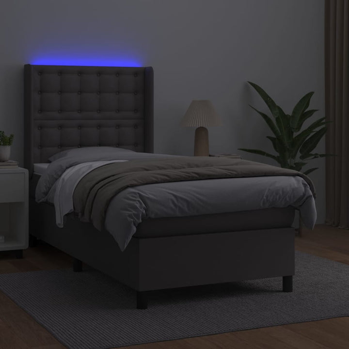 kontinentalseng med LED-lys 100x200 cm kunstlæder grå