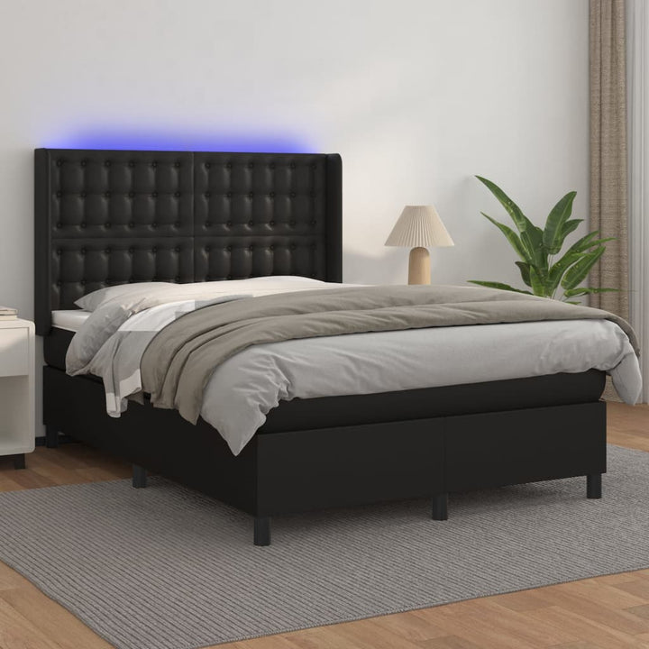 kontinentalseng med LED-lys 140x190 cm kunstlæder sort