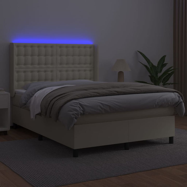 kontinentalseng med LED-lys 140x190 cm kunstlæder cremefarvet