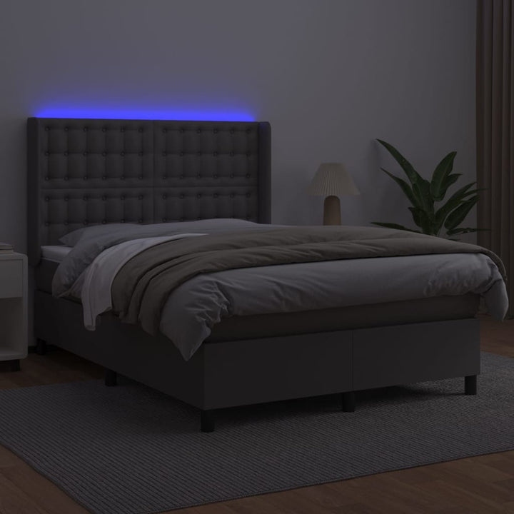 kontinentalseng med LED-lys 140x190 cm kunstlæder grå