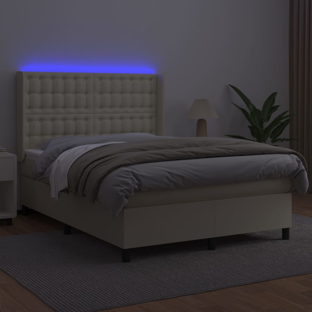 kontinentalseng med LED-lys 140x200 cm kunstlæder cremefarvet