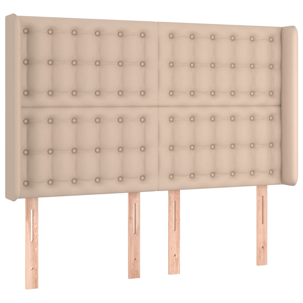 kontinentalseng LED-lys 140x200 cm kunstlæder cappuccinofarvet