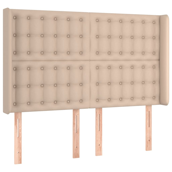kontinentalseng LED-lys 140x200 cm kunstlæder cappuccinofarvet