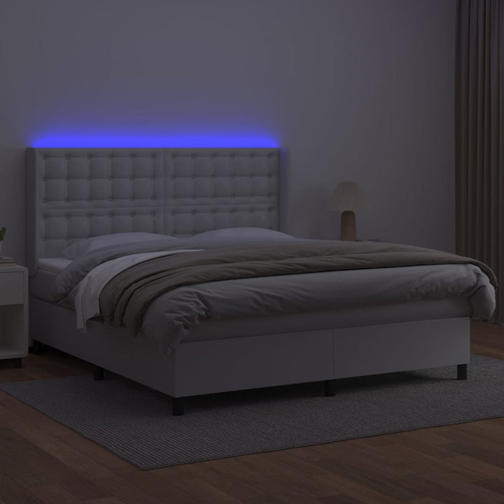 kontinentalseng med LED-lys 160x200 cm kunstlæder hvid