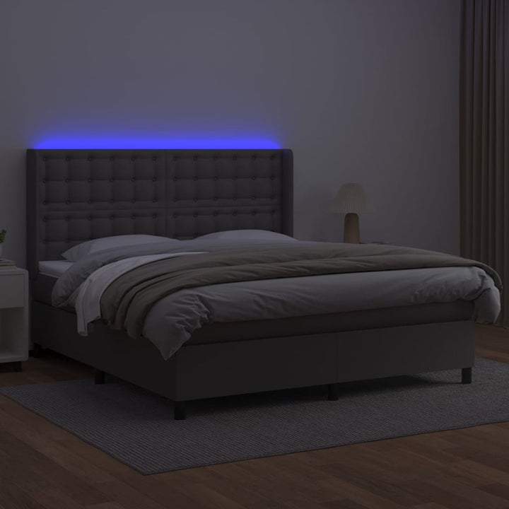 kontinentalseng med LED-lys 160x200 cm kunstlæder grå