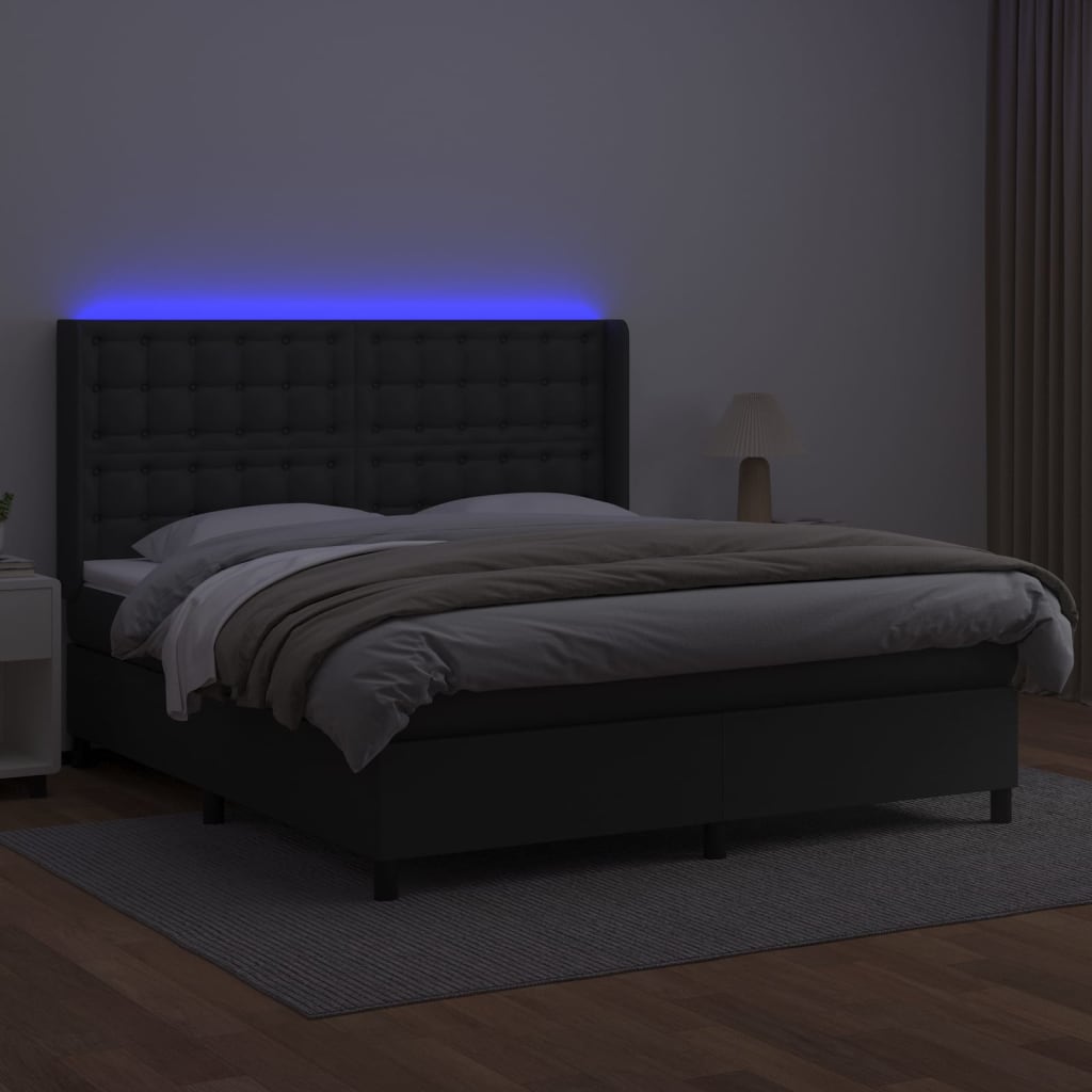 kontinentalseng med LED-lys 180x200 cm kunstlæder sort