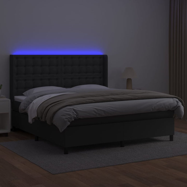 kontinentalseng med LED-lys 180x200 cm kunstlæder sort