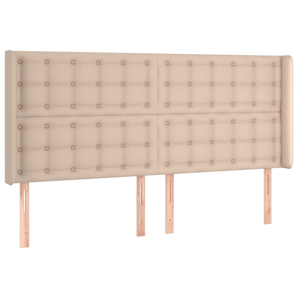 kontinentalseng LED-lys 180x200 cm kunstlæder cappuccinofarvet