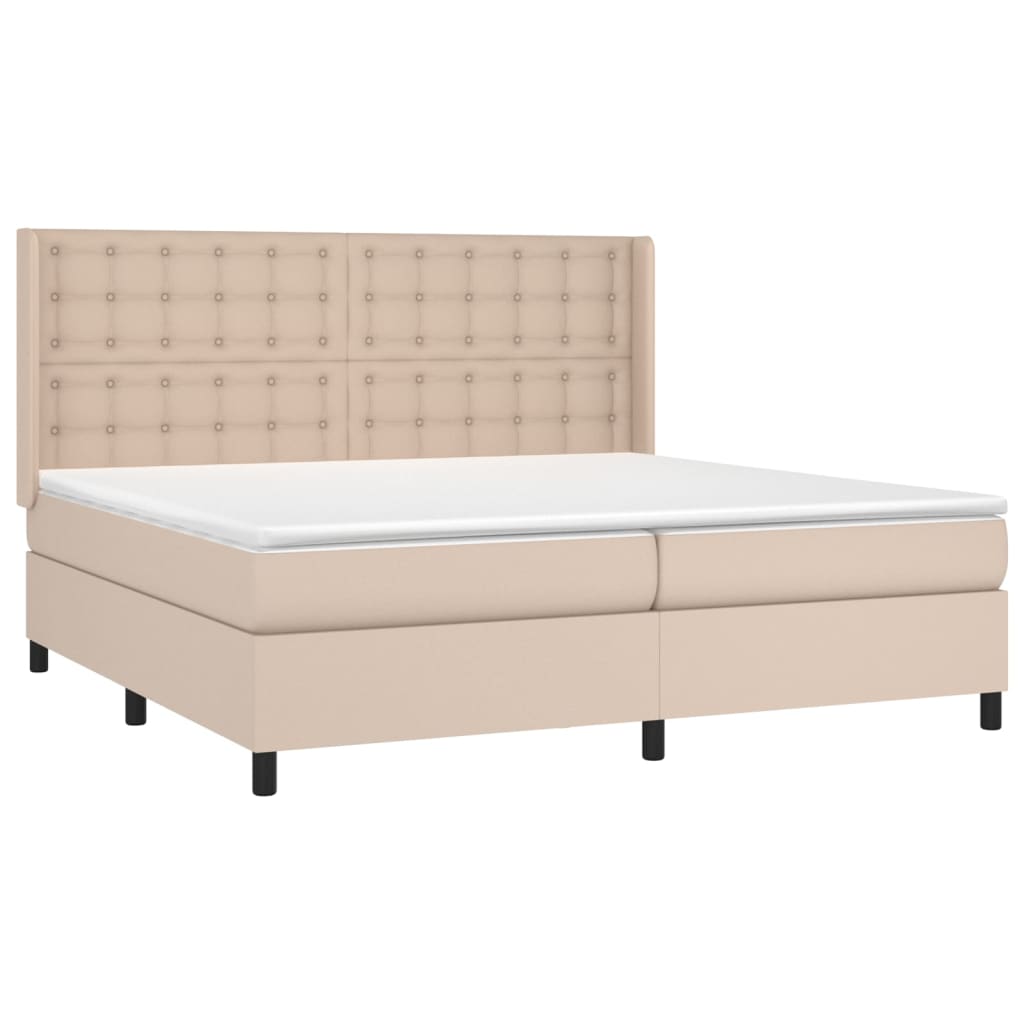kontinentalseng LED-lys 200x200 cm kunstlæder cappuccinofarvet