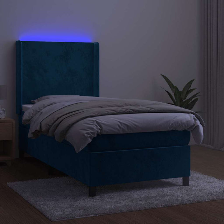 kontinentalseng med LED-lys 80x200 cm velour mørkeblå