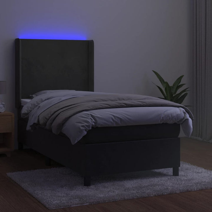 kontinentalseng med LED-lys 100x200 cm fløjl mørkegrå