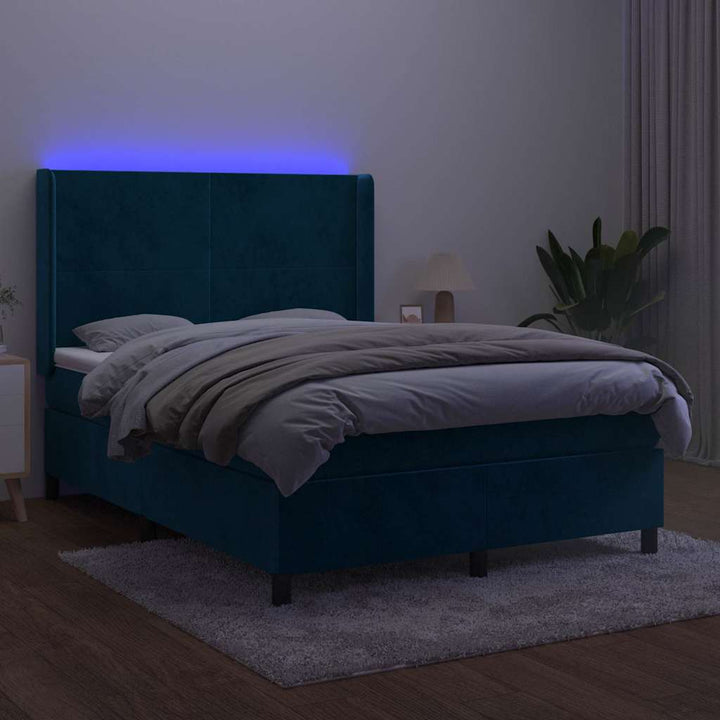 kontinentalseng med LED-lys 140x200 cm fløjl mørkeblå