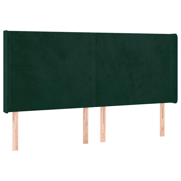 kontinentalseng med LED-lys 160x200 cm fløjl mørkegrøn