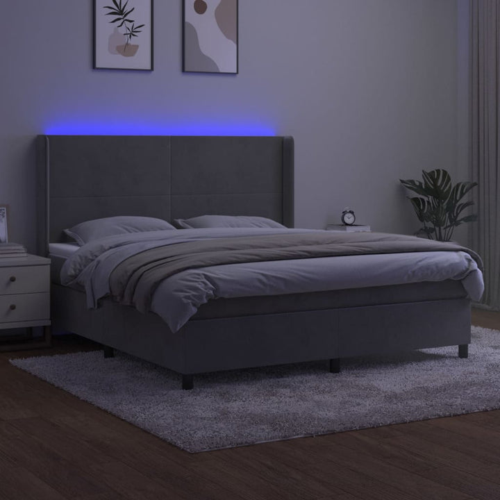 kontinentalseng med LED-lys 180x200 cm fløjl lysegrå