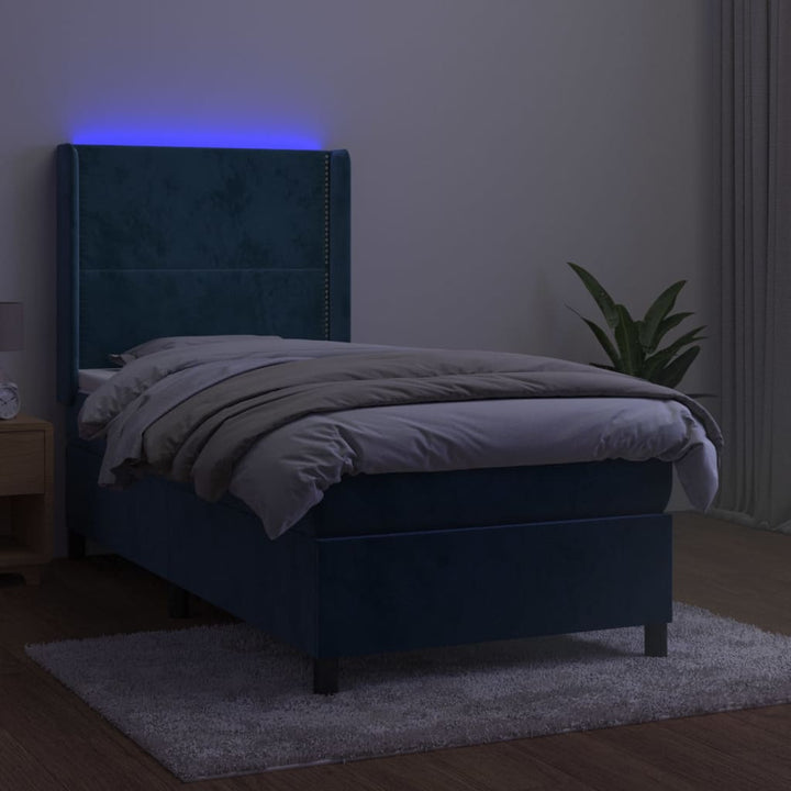 kontinentalseng med LED-lys 80x200 cm velour mørkeblå