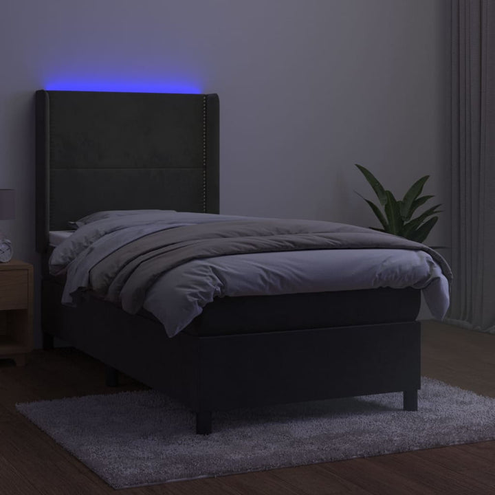kontinentalseng med LED-lys 90x190 cm fløjl mørkegrå