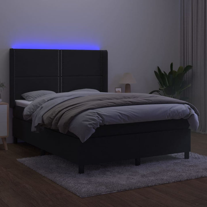 kontinentalseng med LED-lys 140x190 cm fløjl sort