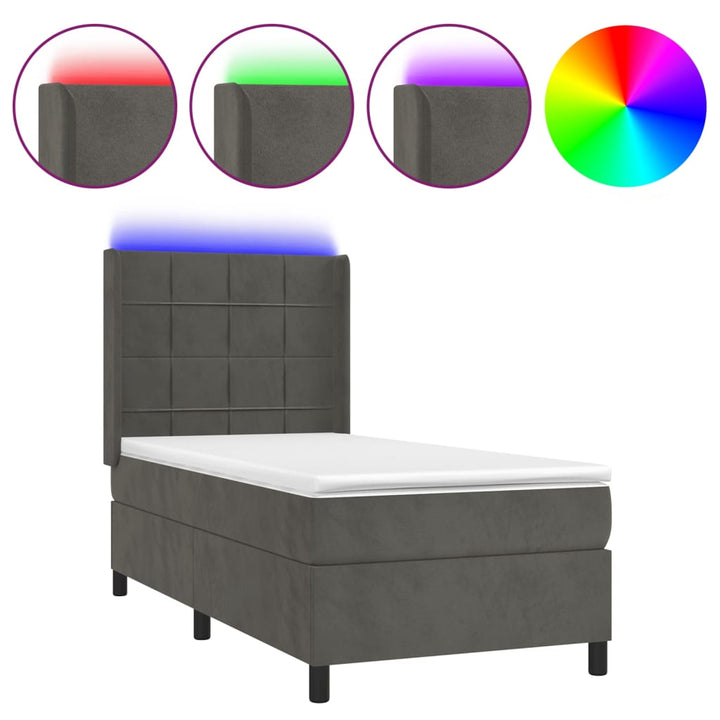 kontinentalseng med LED-lys 80x200 cm velour mørkegrå
