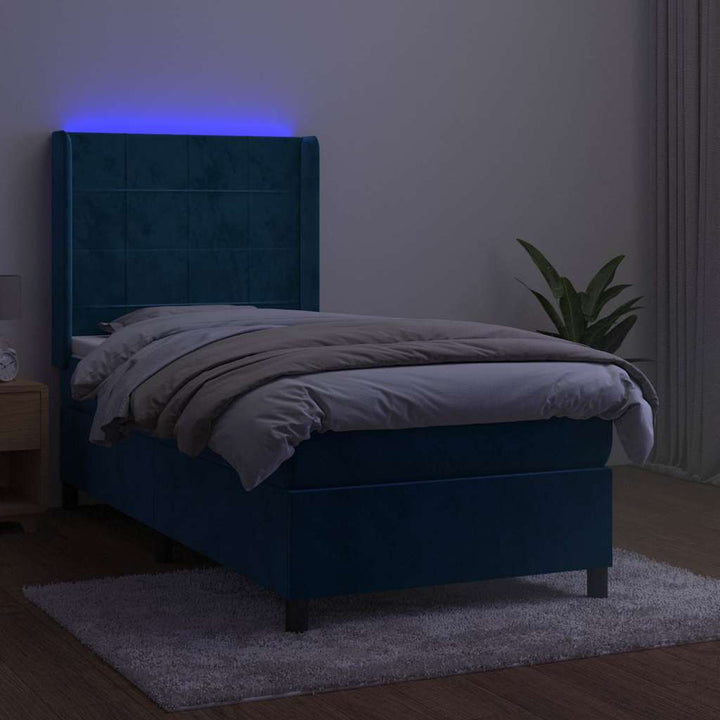 kontinentalseng med LED-lys 90x190 cm fløjl mørkeblå