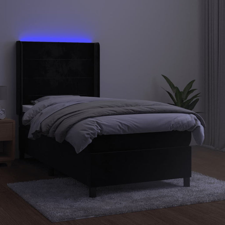 kontinentalseng med LED-lys 90x200 cm fløjl sort