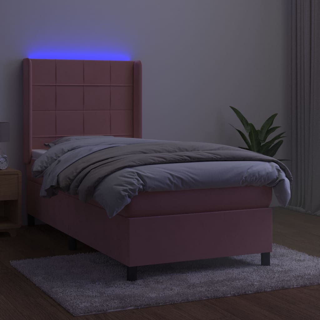 kontinentalseng med LED-lys 100x200 cm fløjl lyserød