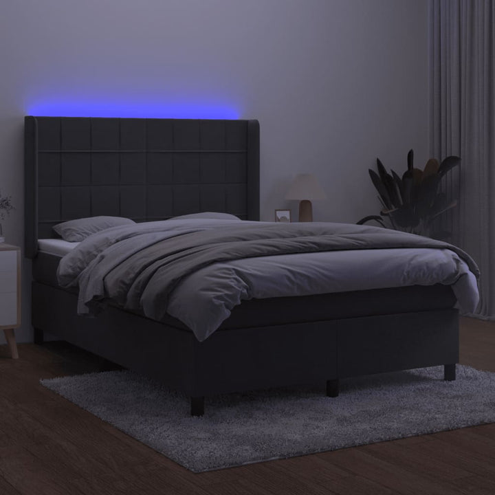kontinentalseng med LED-lys 140x190 cm fløjl mørkegrå