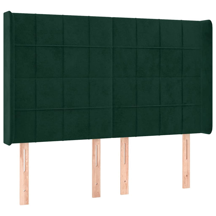 kontinentalseng med LED-lys 140x200 cm fløjl mørkegrøn
