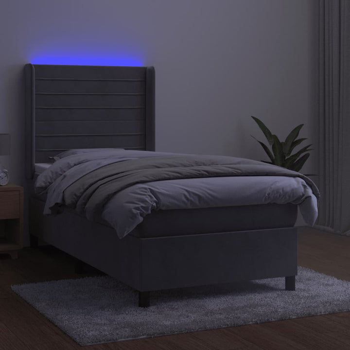 kontinentalseng med LED-lys 80x200 cm velour lysegrå