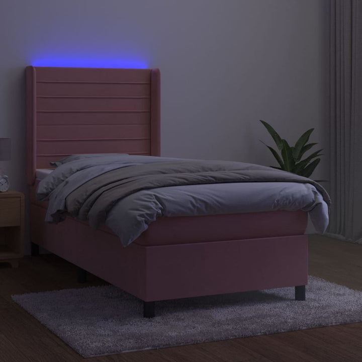kontinentalseng med LED-lys 100x200 cm fløjl lyserød
