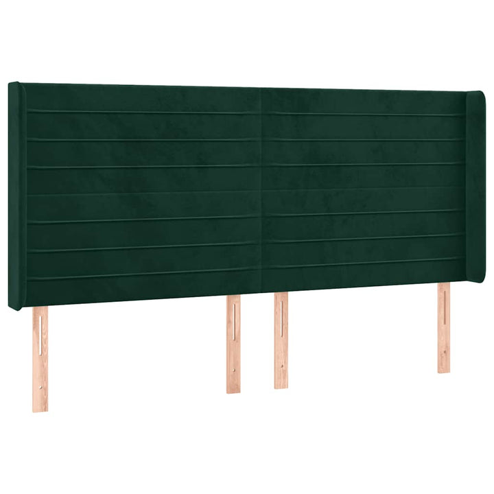 kontinentalseng med LED-lys 160x200 cm fløjl mørkegrøn