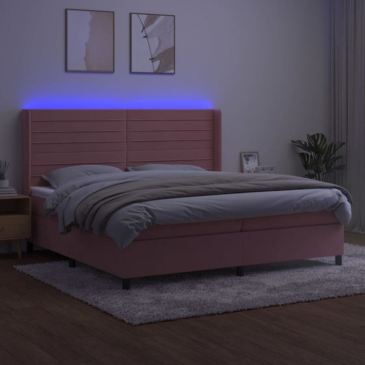 kontinentalseng med LED-lys 200x200 cm fløjl lyserød