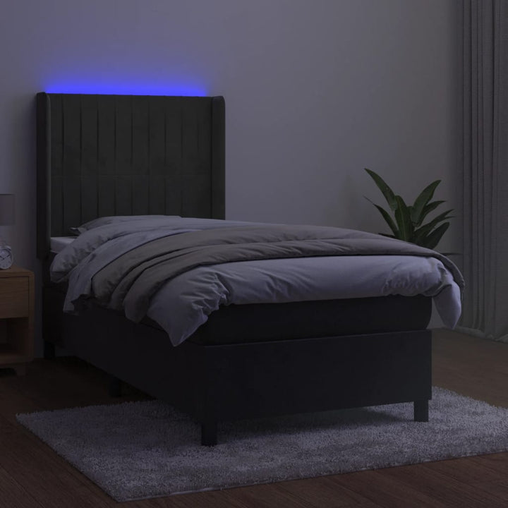 kontinentalseng med LED-lys 80x200 cm velour mørkegrå