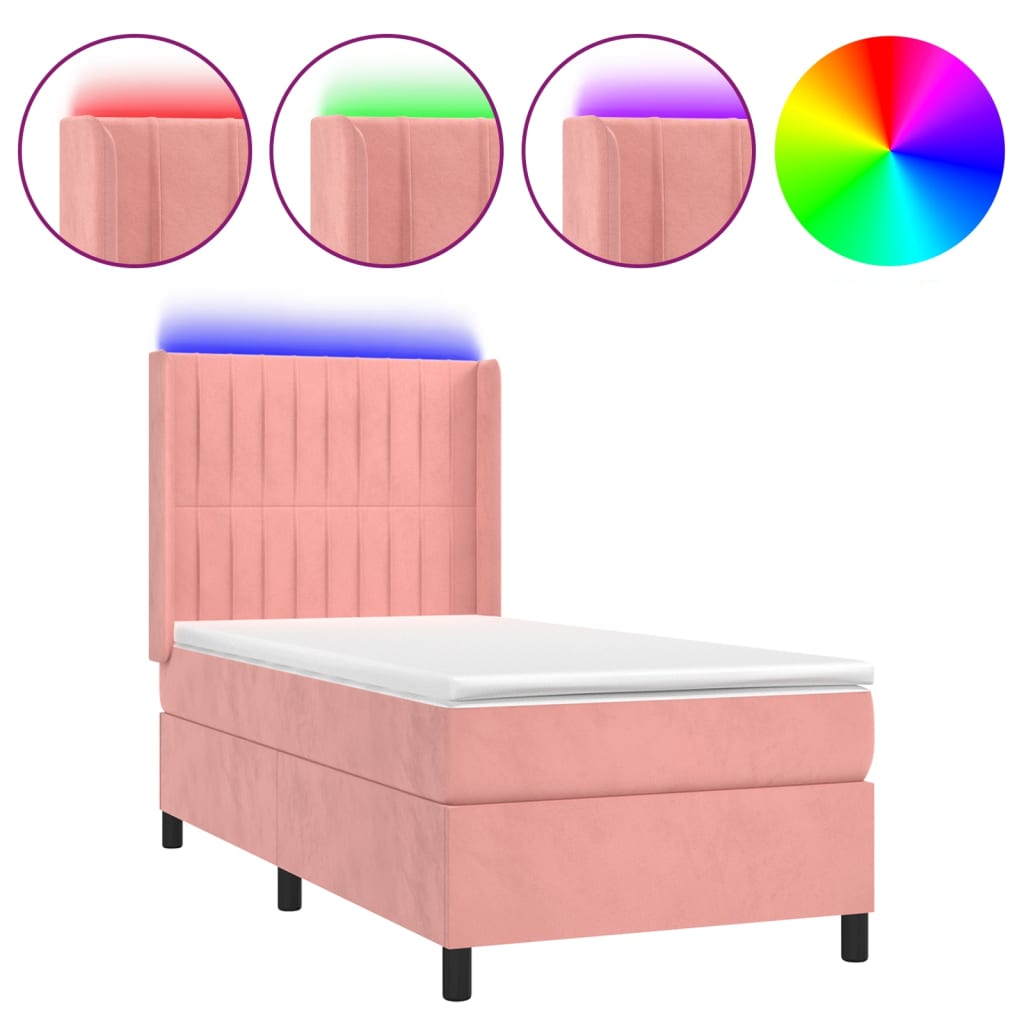 kontinentalseng med LED-lys 80x200 cm velour pink