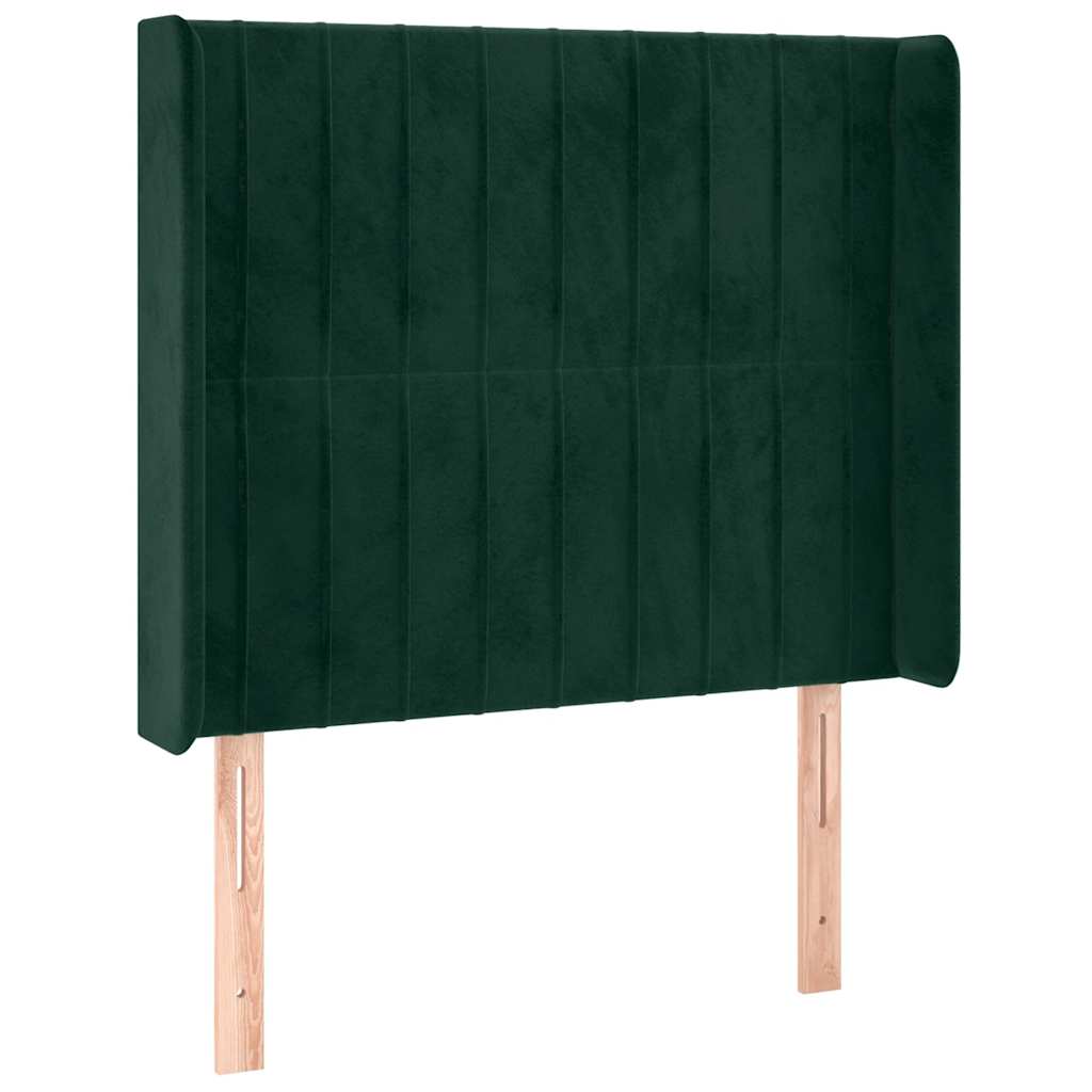 kontinentalseng med LED-lys 90x190 cm fløjl mørkegrøn