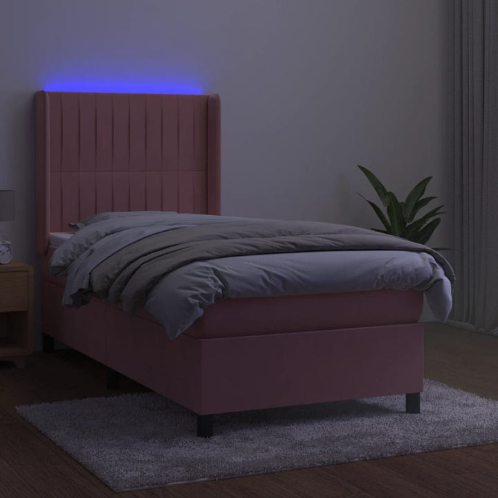 kontinentalseng med LED-lys 90x200 cm fløjl lyserød