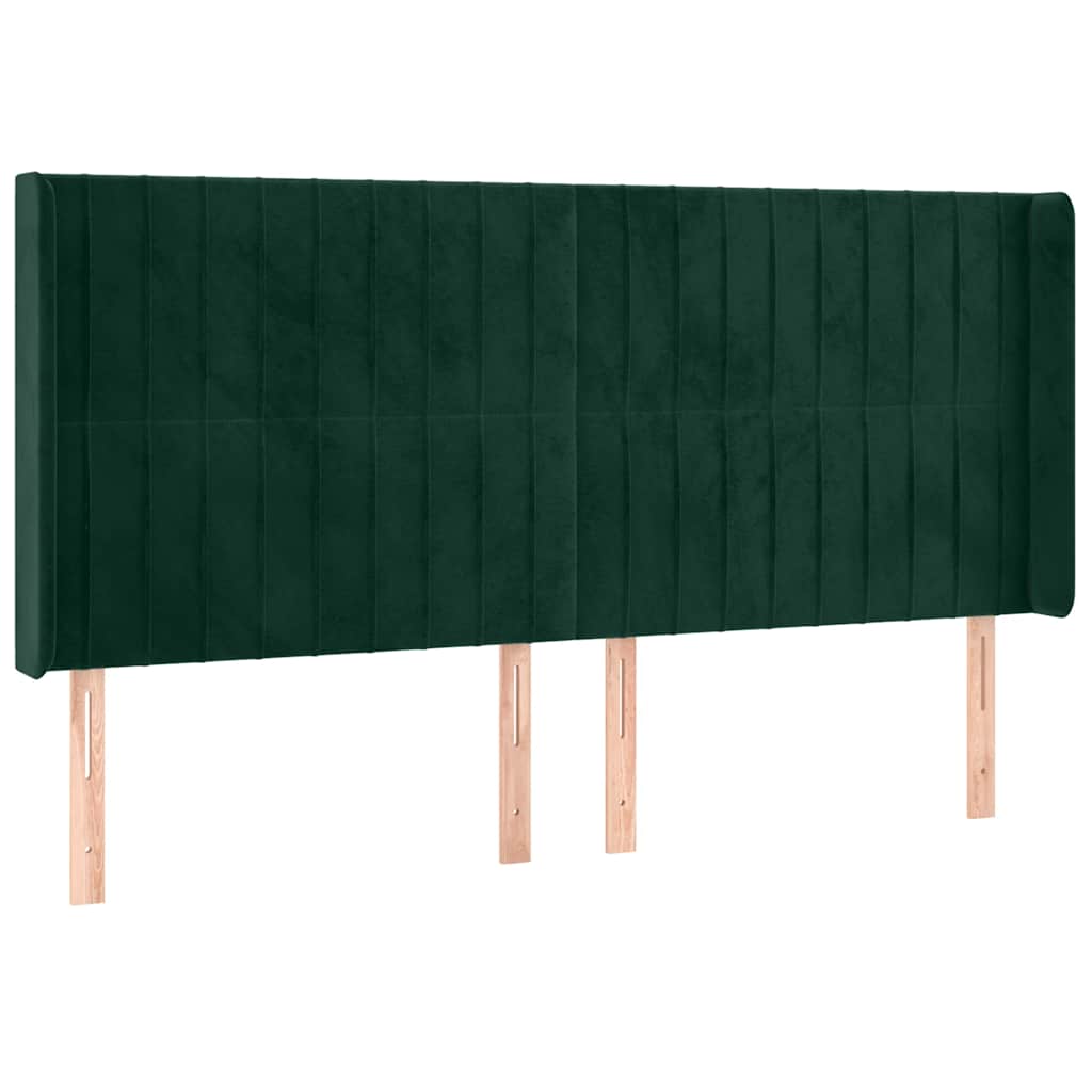 kontinentalseng med LED-lys 200x200 cm fløjl mørkegrøn